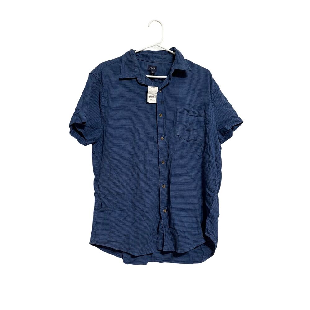 J. Crew Cotton Button Front Shirt in Blue Black Stripe Size Large *Flaw